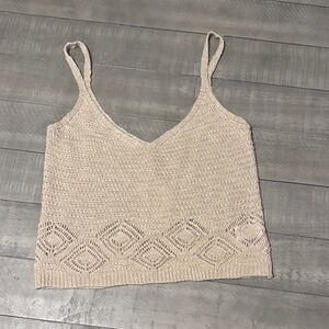 Pointelle Sweater Taupe V-Neck Tank